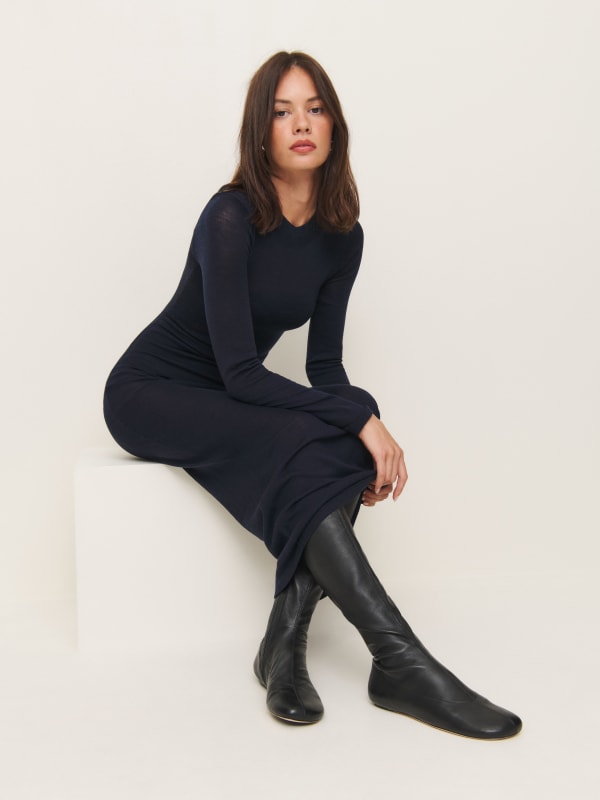 Bradshaw Knee High Boot - Black Stretch Leather